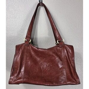 HOBO International Cognac Brown Leather Shoulder Bag Floral Lining Slouchy